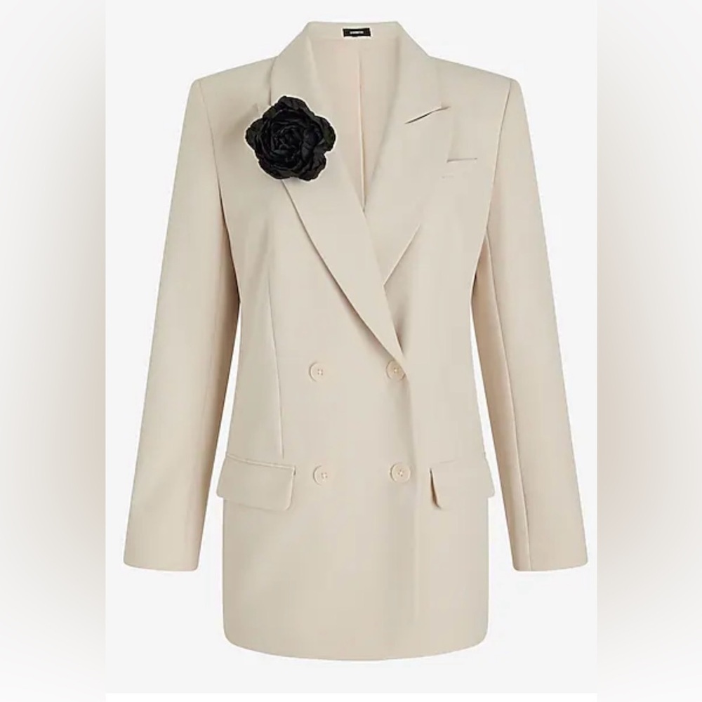 NEW Express Women’s Cream Double Breasted Removable Corsage Blazer Size XL - Picture 7 of 13